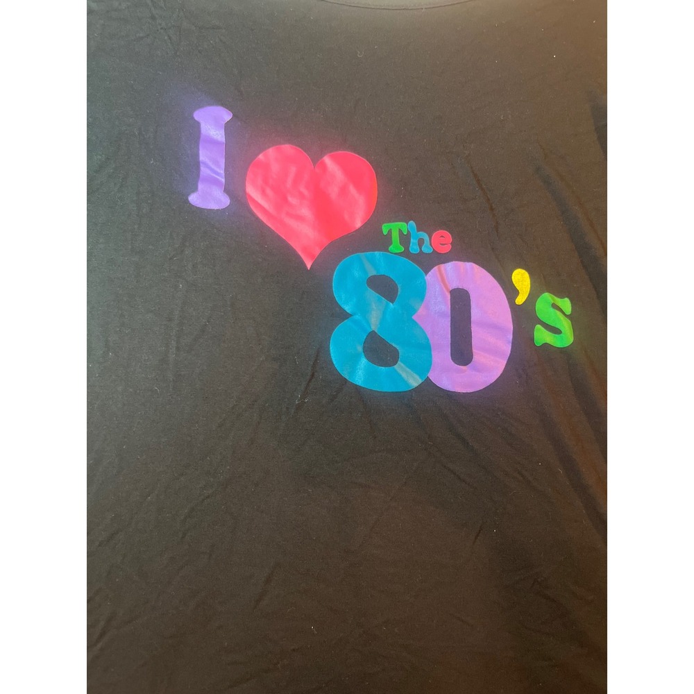 I Love The 80s Graphic Top Black Neon Off Shoulder Ruched Sleeve Small